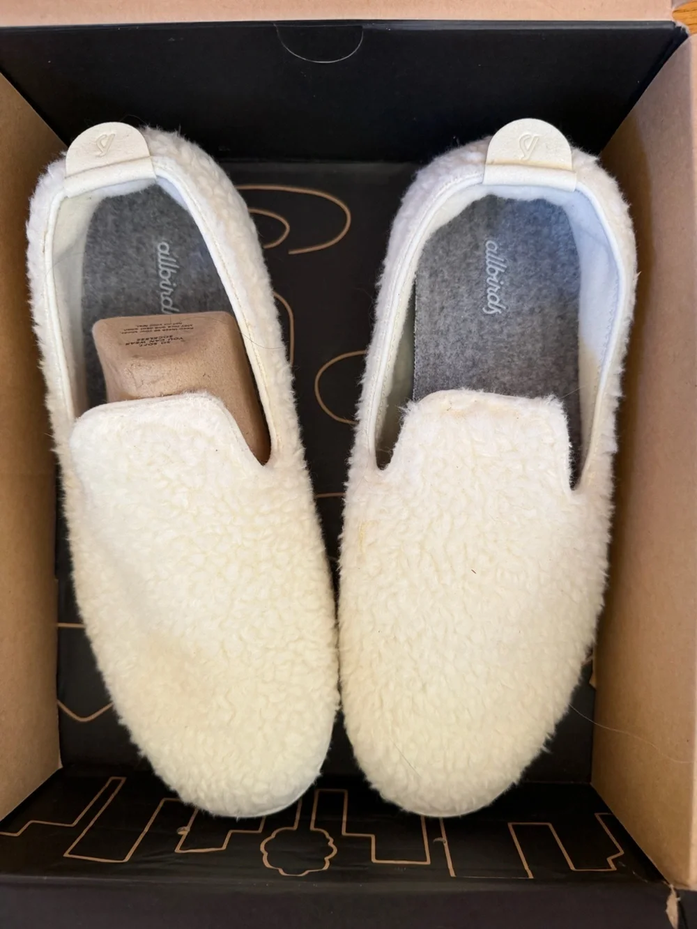 allbirds Men's Wool Lounger Fluffs Cream Fuzzy Slip-On Lounge Shoes Sz 9